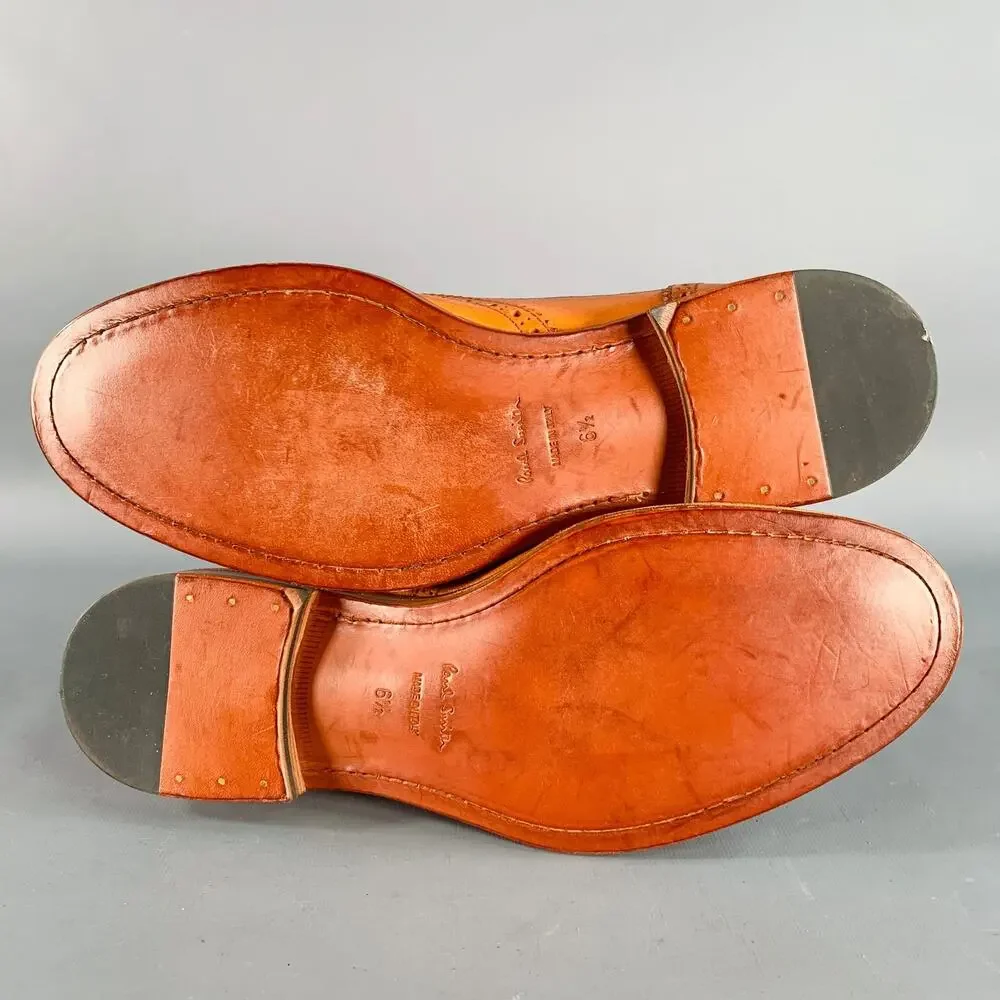 PAUL SMITH  7.5 Orange Perforated Leather Wingtip Lace-Up Flexible Travel Shoes
